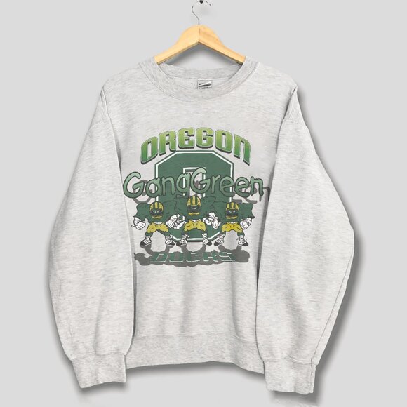 90s Vintage Oregon Ducks Gang Green Football Sweatshirt University of Oregon Tee - Picture 1 of 2